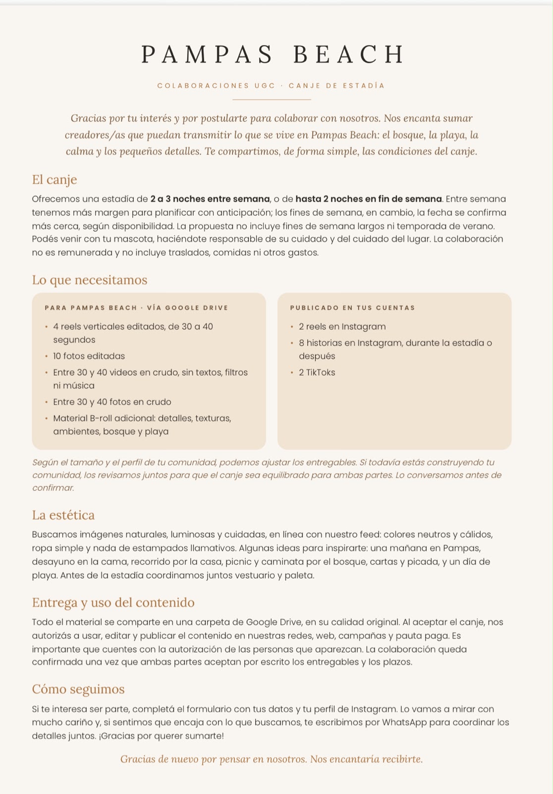 Condiciones del canje UGC de Pampas Beach